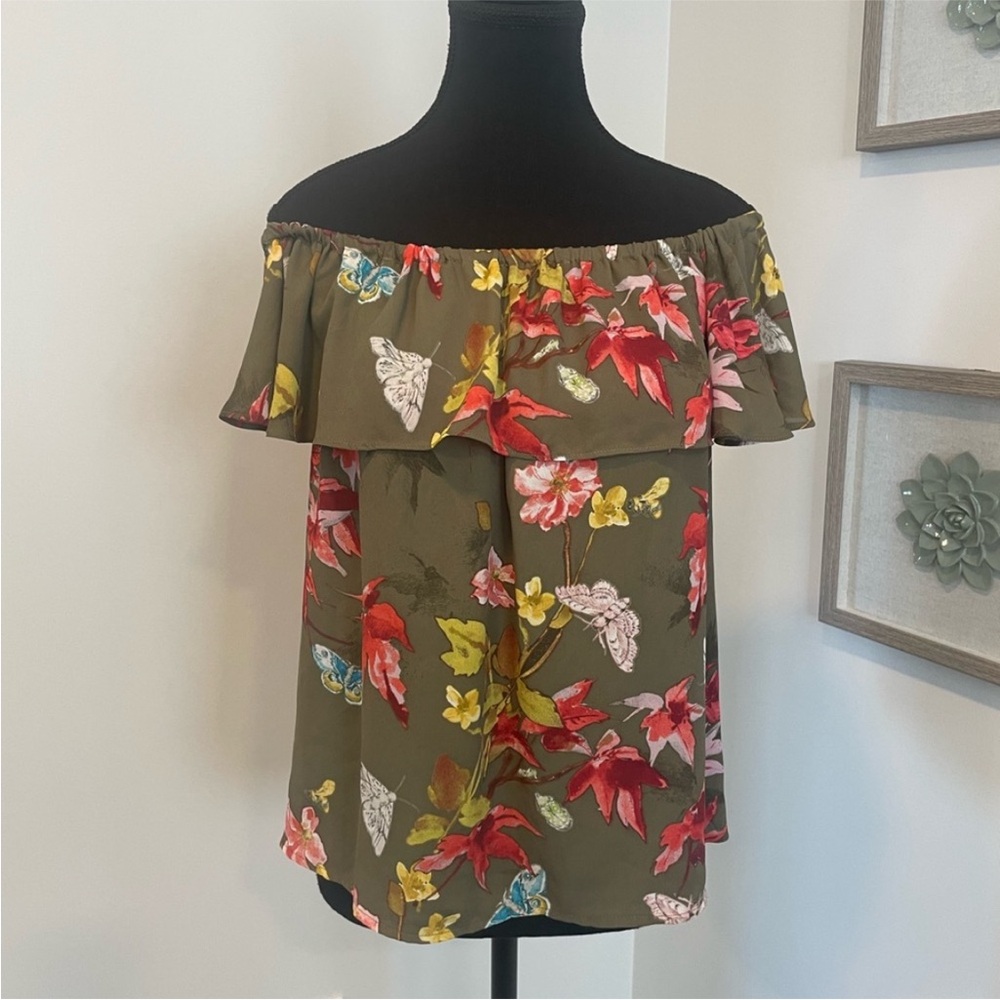 Anthropologie Maeve Fairycore Floral Off-Shoulder Ruffle Blouse Oversized EUC